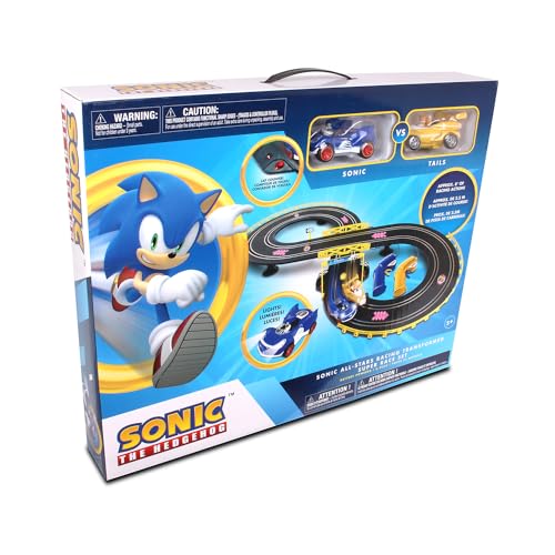 NKOK Sonic & Tails RC Slot Car Set Race Set Vehicle, Black, Cars Rase on Figure-8 Track, Features a Lap Counter, Perfect Item for Kids, Ages 5 and up - Image 1