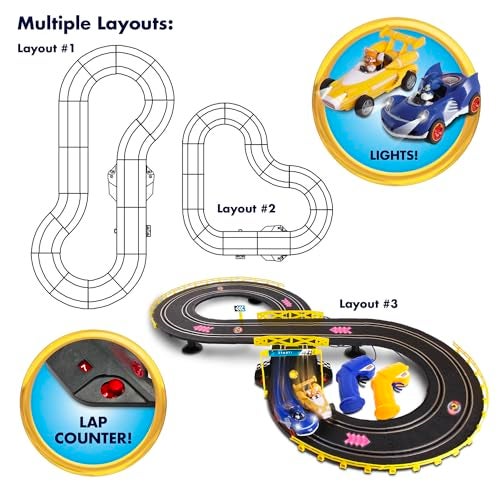 NKOK Sonic & Tails RC Slot Car Set Race Set Vehicle, Black, Cars Rase on Figure-8 Track, Features a Lap Counter, Perfect Item for Kids, Ages 5 and up - Image 4