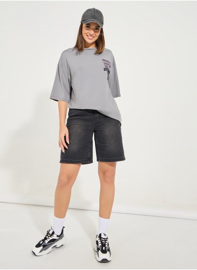 Styli Oversized Patch Label Inspired T-Shirt with Dropped Shoulder  - Image 4