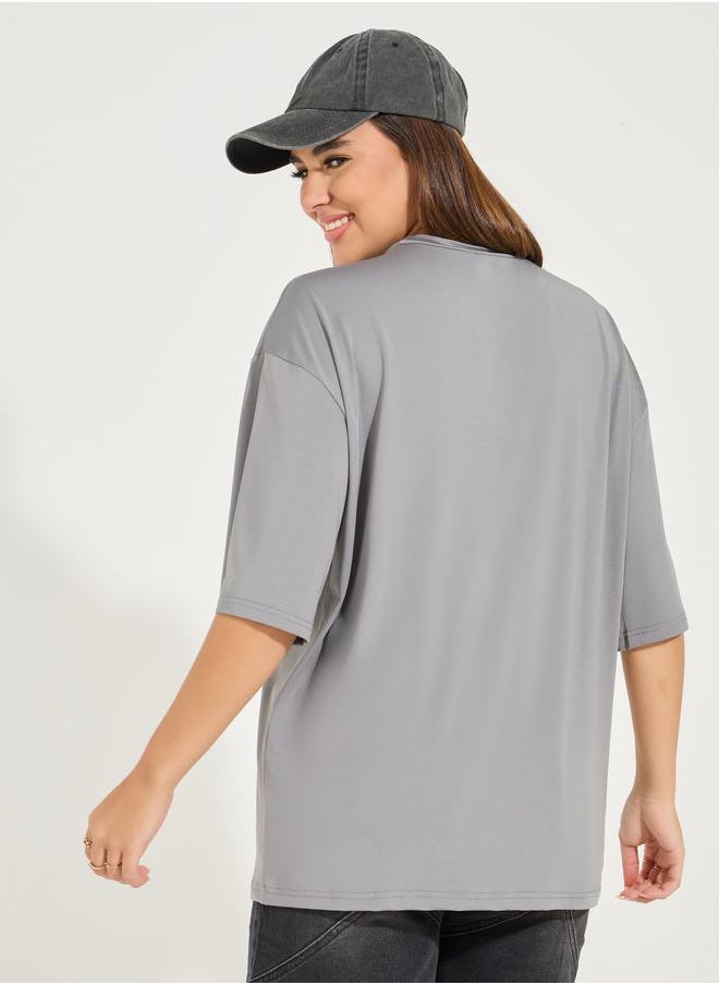 Oversized Patch Label Inspired T-Shirt with Dropped Shoulder