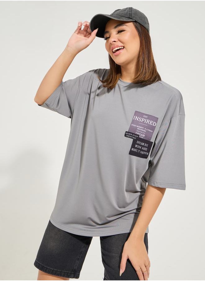 Styli Oversized Patch Label Inspired T-Shirt with Dropped Shoulder  - Image 2