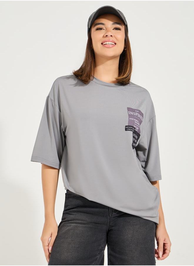Styli Oversized Patch Label Inspired T-Shirt with Dropped Shoulder  - Image 3