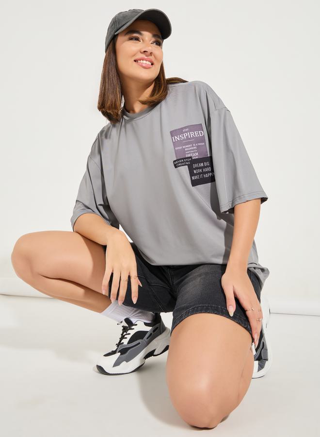 Styli Oversized Patch Label Inspired T-Shirt with Dropped Shoulder - Image 2