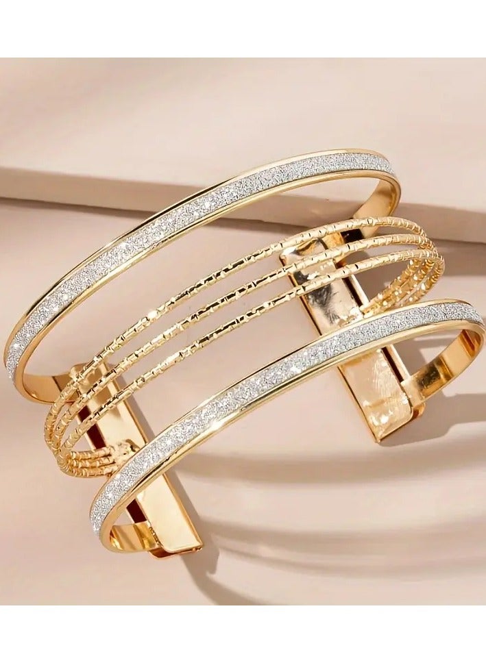Goolsky 1pc Multi Layers Open Bangle Bracelet – Vintage Style Metal Hand Bangle Jewelry Accessory, Multi-Layer Open Design, Daily Wear/Vintage Style, Anti-Tarnish - Image 1