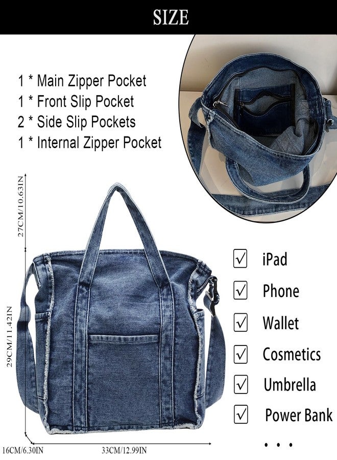Extolove Denim Tote Bags for Women Jean Purse Casual Denim Handbag Large Capacity Crossbody Shoulder Bag (Light Blue) - Image 4