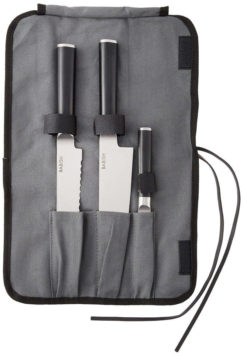 Babish German High-Carbon 1.4116 Steel Cutlery Knife Set, 3-Piece (Chef, Bread, & Pairing Knive) w/Kitchen Knives Roll - Image 1