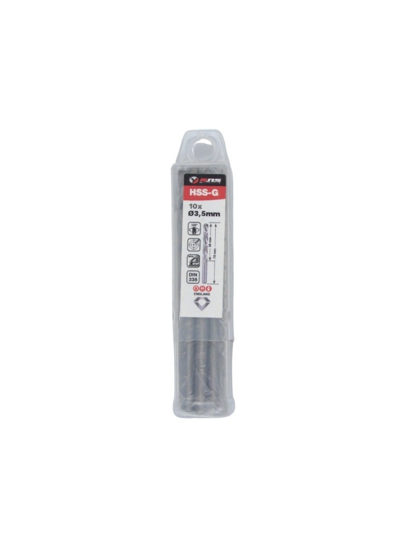 RNS HSS-G TWIST DRILL BIT 3.5 MM, PACK OF 1O High Speed Steel Ground Metal Drill Bit for Steel, Alloy, Fabrication and Industrial Use - Image 1