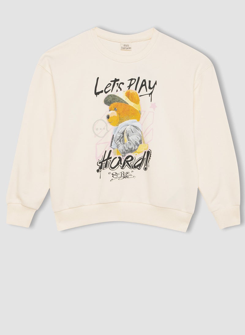 DeFacto Oversized Fit Crew Neck Bear Printed Sweatshirt  - Image 1