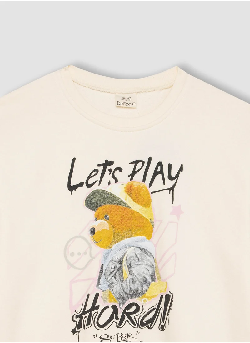 ديفاكتو Oversized Fit Crew Neck Bear Printed Sweatshirt