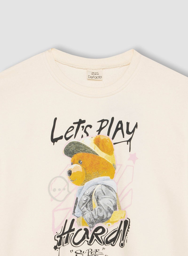 DeFacto Oversized Fit Crew Neck Bear Printed Sweatshirt  - Image 3