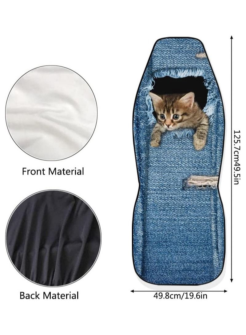 FOCOLABU 1 Piece Set Car Seat Cover General Motors Driver Seat Cover Protector Three Tear Marks Cowboy Cat Animal High Back Print High Back Seat Cover Fits Most SUV Vans - Image 2
