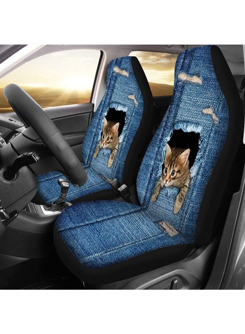 FOCOLABU 1 Piece Set Car Seat Cover General Motors Driver Seat Cover Protector Three Tear Marks Cowboy Cat Animal High Back Print High Back Seat Cover Fits Most SUV Vans - Image 3
