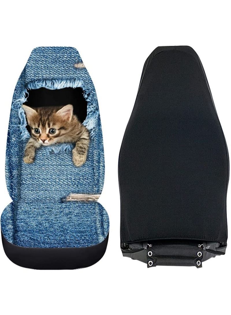 FOCOLABU 1 Piece Set Car Seat Cover General Motors Driver Seat Cover Protector Three Tear Marks Cowboy Cat Animal High Back Print High Back Seat Cover Fits Most SUV Vans - Image 4