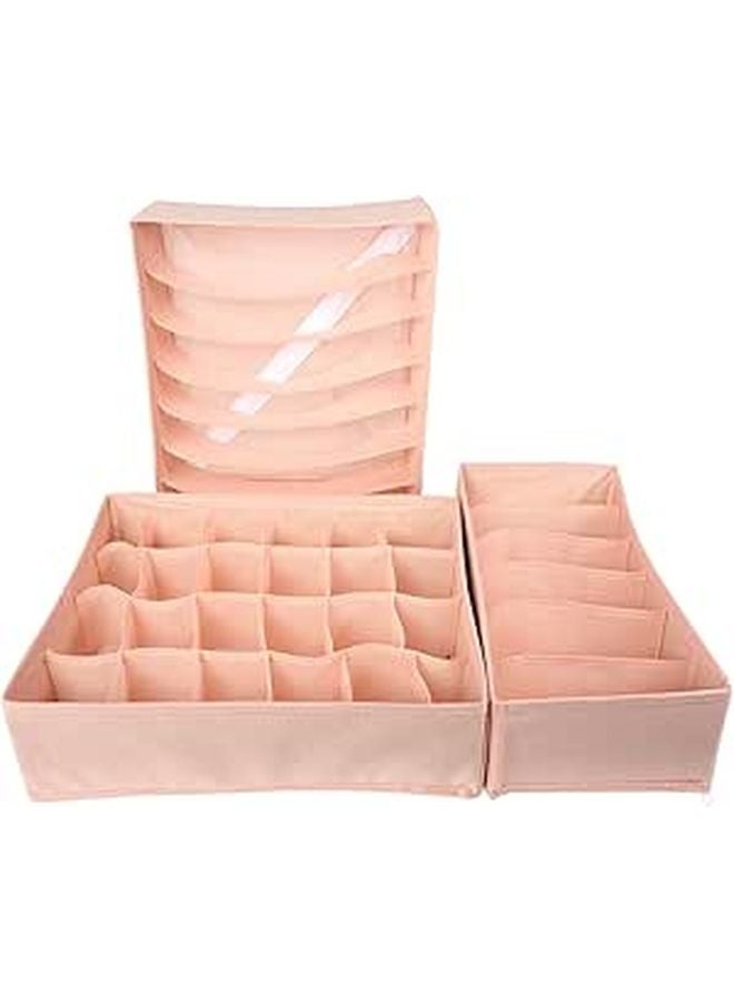 Underwear Storage Box Set 3pcs Pink Organizer With 6 7 20 Grids For Bedroom - Image 1