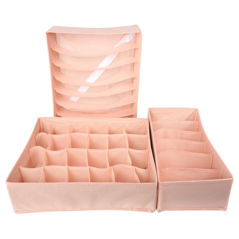 Underwear Storage Box Set 3pcs Pink Organizer With 6 7 20 Grids For Bedroom - Image 2