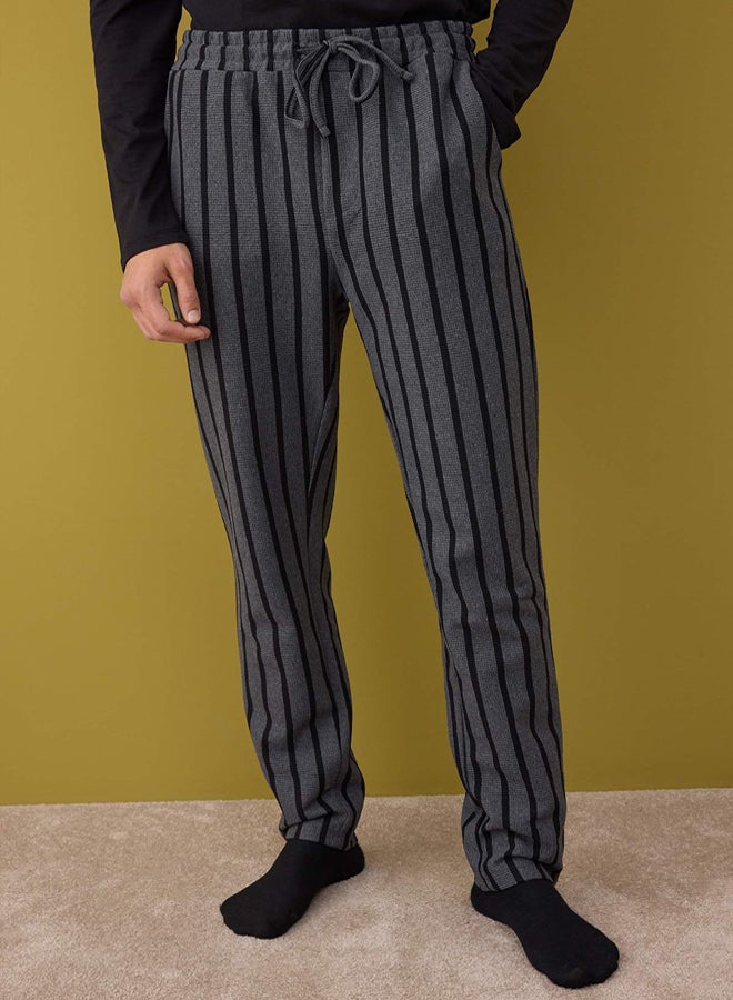 trendyol Black  Anthracite Regular Fit Striped Textured Knitted Pajama Set - Image 3