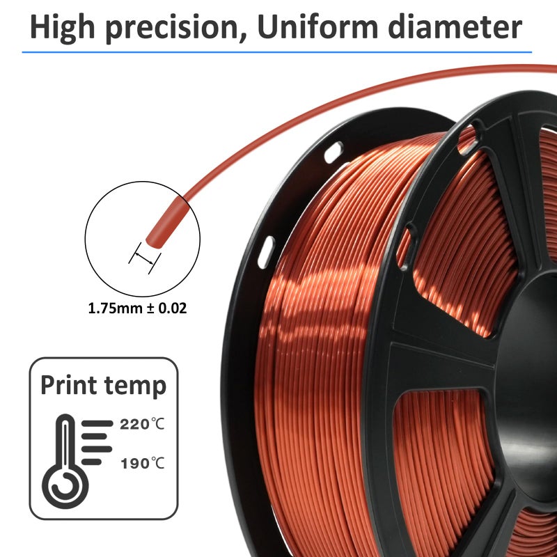GIANTARM 3D Printer Filament, Silk Copper Pla Filament, 1Kg(2.2lbs) Spool, 1.75mm Dimension Accuracy +/- 0.03mm, 3D Printing Filament - Image 3
