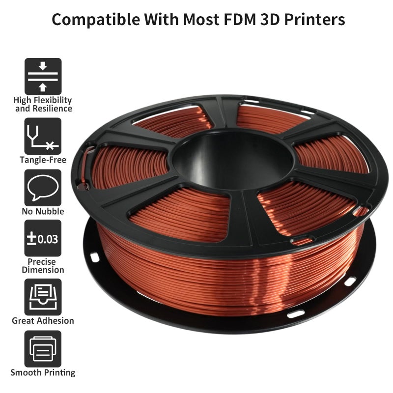 GIANTARM 3D Printer Filament, Silk Copper Pla Filament, 1Kg(2.2lbs) Spool, 1.75mm Dimension Accuracy +/- 0.03mm, 3D Printing Filament - Image 4