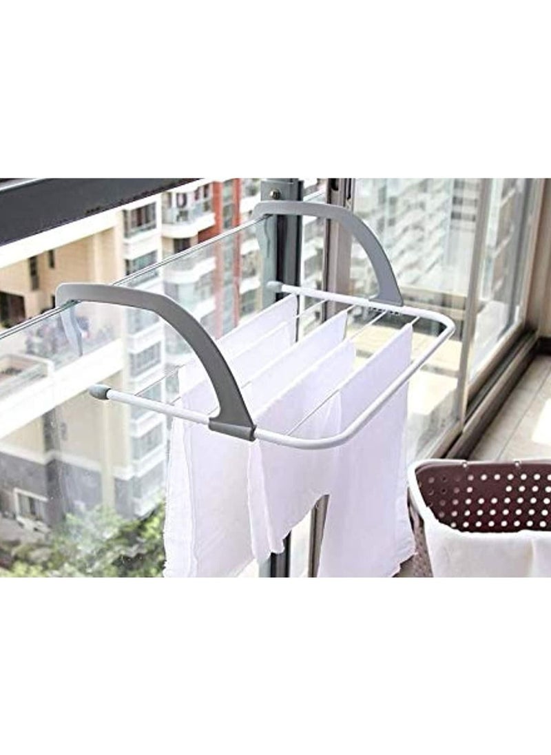 Generic - Multi Purpose Folding Drying Clothes Rack Balcony Window Towel Hanger, Grey, 36912-Na - Image 1