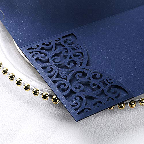 ponatia 5.12 x 7.2 Laser Cut Invitation Pocket, 20PCS Tri-Fold 5 x 7 Laser Cut Wedding Invitation Pockets with Envelopes for Wedding Bbay Shower Birthday Sweet 16 Invite (Navy Blue, No Inner Sheet) - Image 5