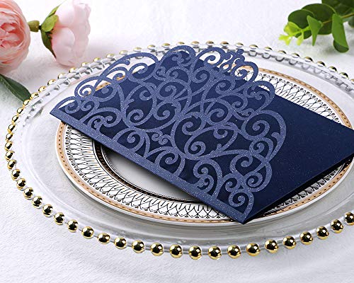 ponatia 5.12 x 7.2 Laser Cut Invitation Pocket, 20PCS Tri-Fold 5 x 7 Laser Cut Wedding Invitation Pockets with Envelopes for Wedding Bbay Shower Birthday Sweet 16 Invite (Navy Blue, No Inner Sheet) - Image 4