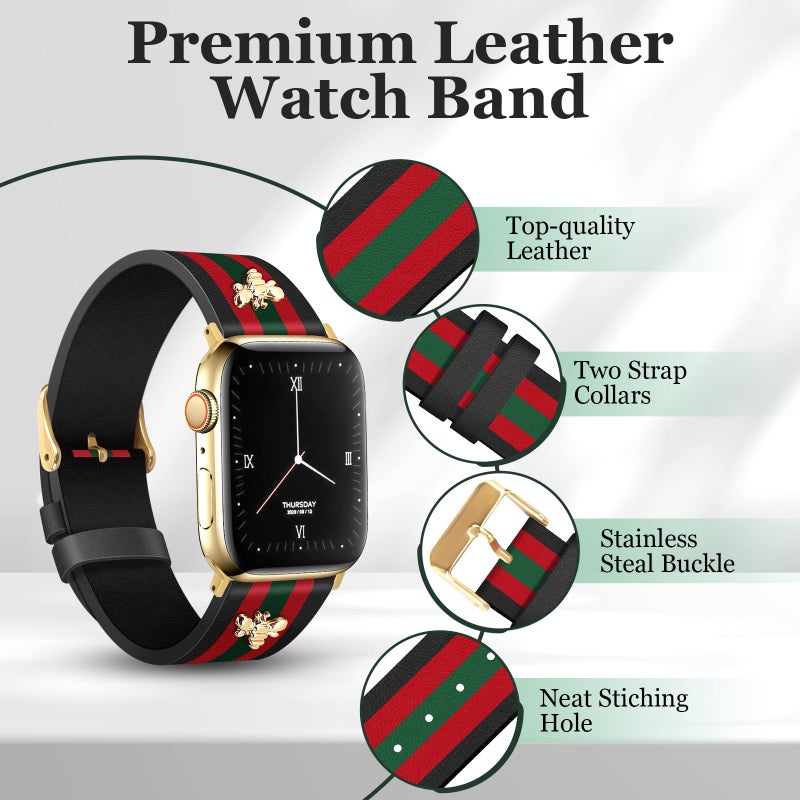 MOINSPIRE Designer Leather Bands with Charms Compatible with Apple Watch Band 42mm(S3/2/1) 44mm 45mm 46mm 49mm Women Men Genuine Leather Elegant Strap for iWatch Series 11/10/9/8/7/6/5/3/2/1/SE/Ultra - Image 4