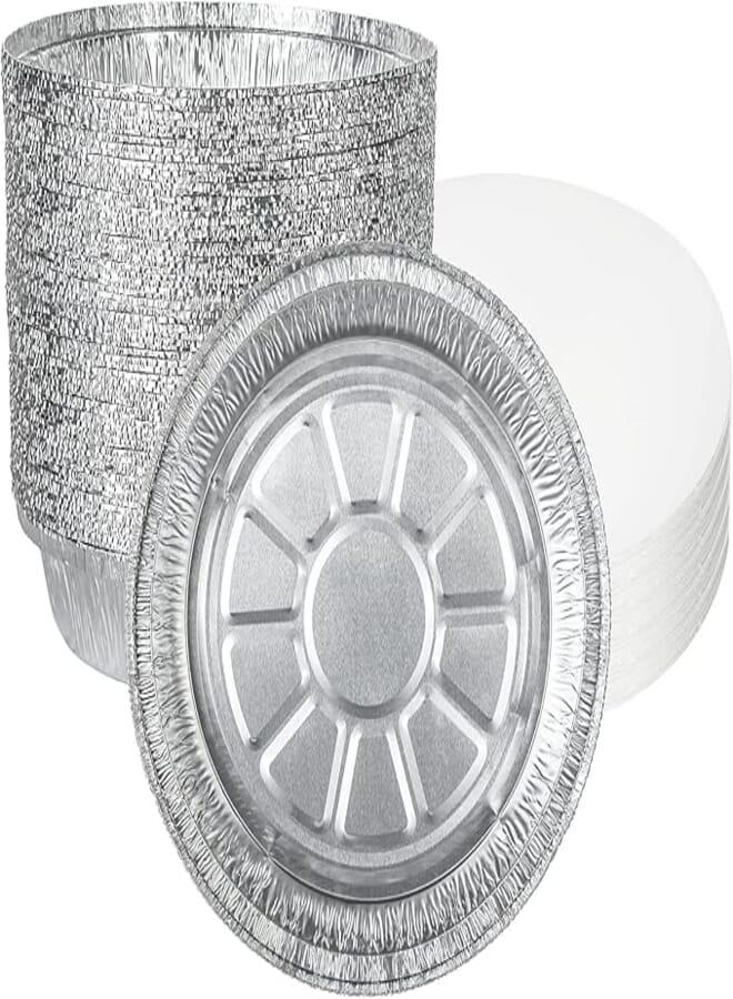 MIVIDE 40PCS 9 Inch Round Foil Trays with Lids, 1250ML Round Foil Trays for Air Fryer, Disposable Pie Tins Aluminum Foil Trays, Foil Plates for Baking, Roasting, Cooking
