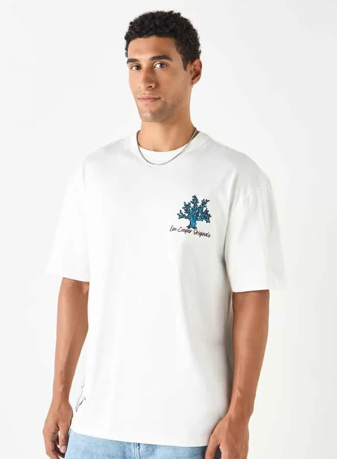 Lee Cooper Embroidered Relaxed Fit T-shirt with Crew Neck