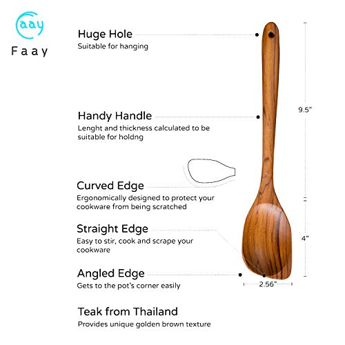 FAAY 13.5” Left-Handed Corner Wooden Spoon – Angled Teak Cooking Utensil for Left-Hand Use, Ergonomic Scraper & Stirring Spoon, Handcrafted Thai Teak, Safe for Nonstick Cookware - Image 2