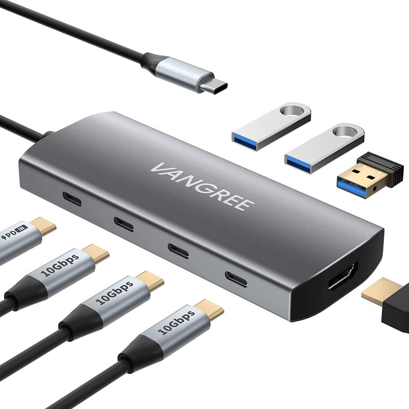 VANGREE USB C Hub, 3 USB 3.2 Gen 2 Ports with 10Gbps, 4K@60Hz HDMI, 100W Power Delivery, 3 USB-A 3.0 Ports, USB C Splitter Multiport Adapter Extender for MacBook Pro/Air, iPad Pro, Mac mini and More - Image 1