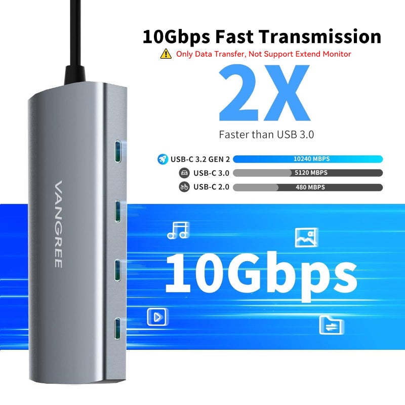 VANGREE USB C Hub, 3 USB 3.2 Gen 2 Ports with 10Gbps, 4K@60Hz HDMI, 100W Power Delivery, 3 USB-A 3.0 Ports, USB C Splitter Multiport Adapter Extender for MacBook Pro/Air, iPad Pro, Mac mini and More - Image 3