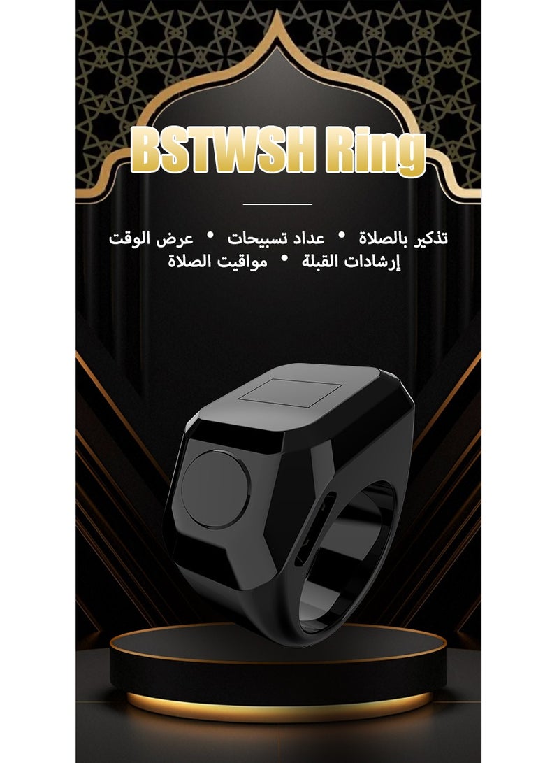 BSTWSH Smart Tasbih Zikr Ring Muslim Prayer Prayer timing reminder OLED display Tasbih Counter Smart Ring Wearable Technology Waterproof Black 22mm - Image 1
