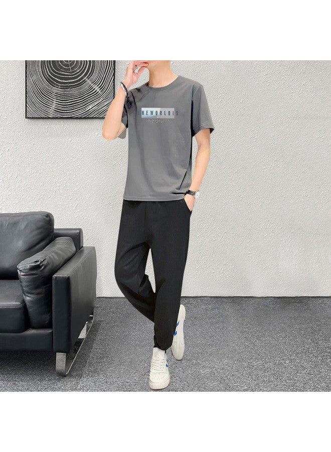 FOLUNSI summer Men's Outfit Lightweight Short-sleeve T-shirt With Straight Pants Casual Sportswear Set For Men - Image 2