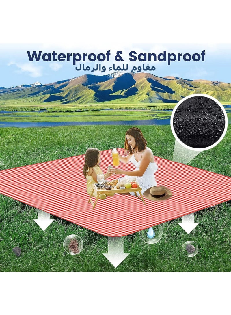 Jourvent Extra Large Picnic Outdoor Blanket, 200*300cm Waterproof Foldable Blankets Gingham Picnic Mat for Beach, Camping Grass Lawn Park Accessories(6-10) People - Image 4