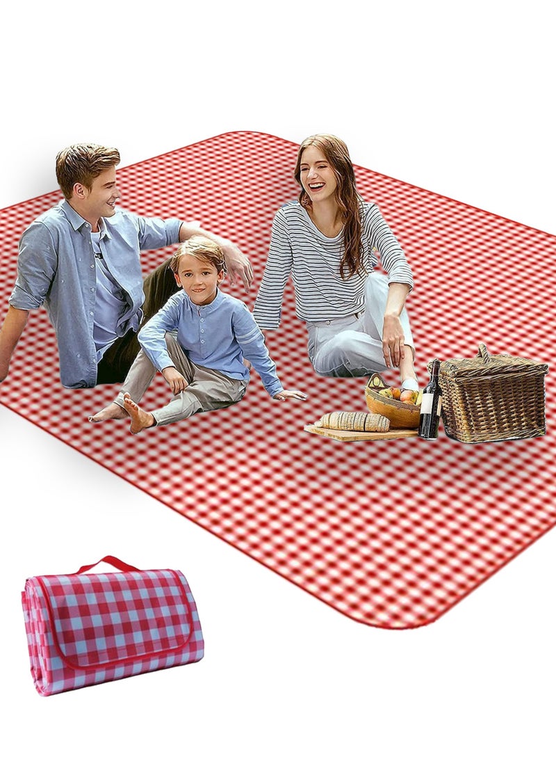 Jourvent Extra Large Picnic Outdoor Blanket, 200*300cm Waterproof Foldable Blankets Gingham Picnic Mat for Beach, Camping Grass Lawn Park Accessories(6-10) People - Image 1
