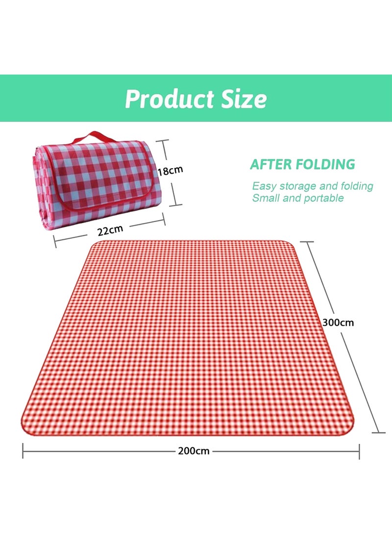 Jourvent Extra Large Picnic Outdoor Blanket, 200*300cm Waterproof Foldable Blankets Gingham Picnic Mat for Beach, Camping Grass Lawn Park Accessories(6-10) People - Image 2