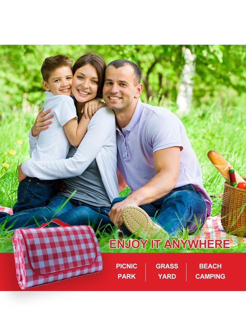 Jourvent Extra Large Picnic Outdoor Blanket, 200*300cm Waterproof Foldable Blankets Gingham Picnic Mat for Beach, Camping Grass Lawn Park Accessories(6-10) People - Image 5