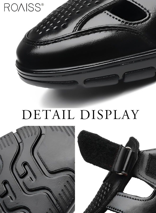 roaiss Men Stylish Leather Shoes, Retro Dress Shoes with Hollow-carved Design, Classic Premium Uniform Flats with Non-Slip Soles, Suitable for Daily and Formal Wear - Image 2