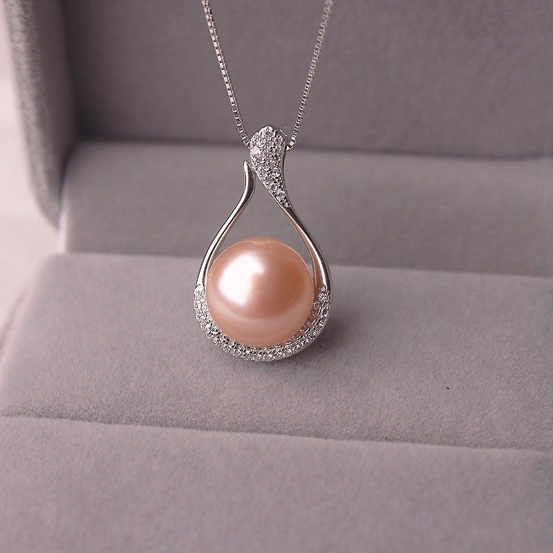 Natural Freshwater Pearl Pendant Necklace 925 Sterling Silver Choker 11-12mm