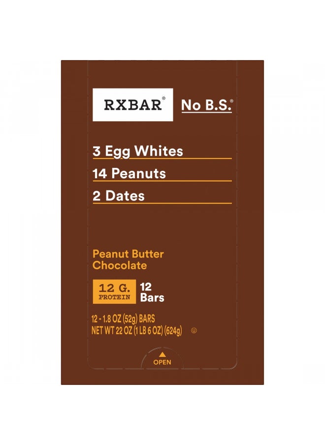 RXBAR Protein Bars, 12g Protein, Gluten Free Snacks, Peanut Butter Chocolate, 22oz Box (12 Bars)