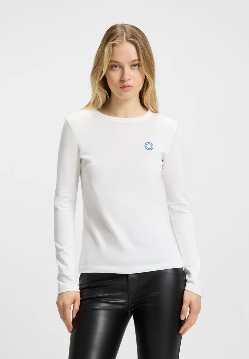 هوجو Cotton-jersey top with Happy HUGO logo badge