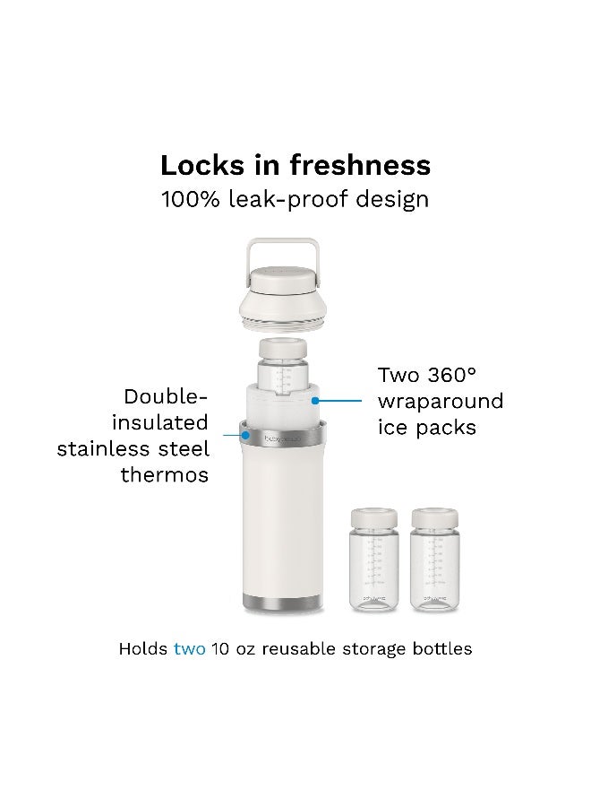 Baby Brezza All-Day Breastmilk Cooler 600ml - Keeps Breastmilk Cold For Up To 24 Hours. Double-Insulated Stainless Steel Thermos Holds Two 360° Ice Packs That Surround Two 300ml Milk Storage Bottles. Easy To Use. Carry Handle - Image 4