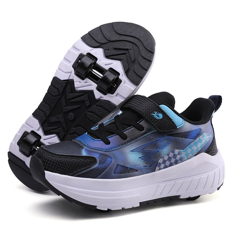Generic Kids LED Light-up Roller Shoes Dual Wheel Blue [387 four-wheel] detachable 