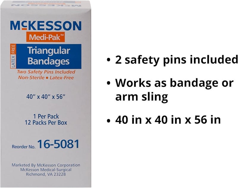 McKesson ضمادة مثلثية من مكيسون خالية من اللاتكس مصنوعة من القماش 40 بوصة × 40 بوصة × 56 بوصة 12 قطعة 1 عبوة - Image 3