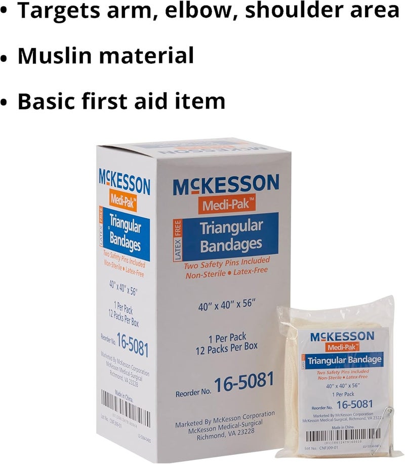 McKesson ضمادة مثلثية من مكيسون خالية من اللاتكس مصنوعة من القماش 40 بوصة × 40 بوصة × 56 بوصة 12 قطعة 1 عبوة - Image 4