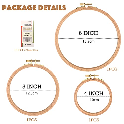 MUFEKUM 3 Pcs 3 Sizes Beech Wood Embroidery Hoops, Cross Stitch Hoop Wooden Circle for Embroidery, Cross Stitch, Needlework, Art Craft Sewing and Hanging, Wedding Wreath Decoration (4”,5”,6”) - Image 2
