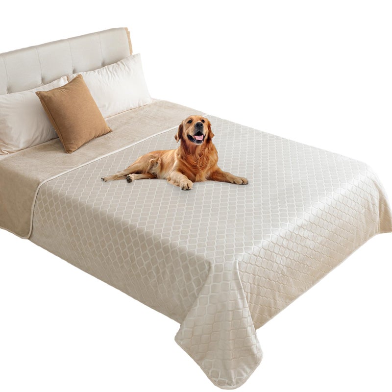 fuguitex Waterproof Dog Blanket Bed Cover Dog Crystal Velvet Moroccan Fuzzy Cozy Plush Pet Blanket Throw Blanket for Couch Sofa(82 * 102 inch, Cream+Beige) - Image 1