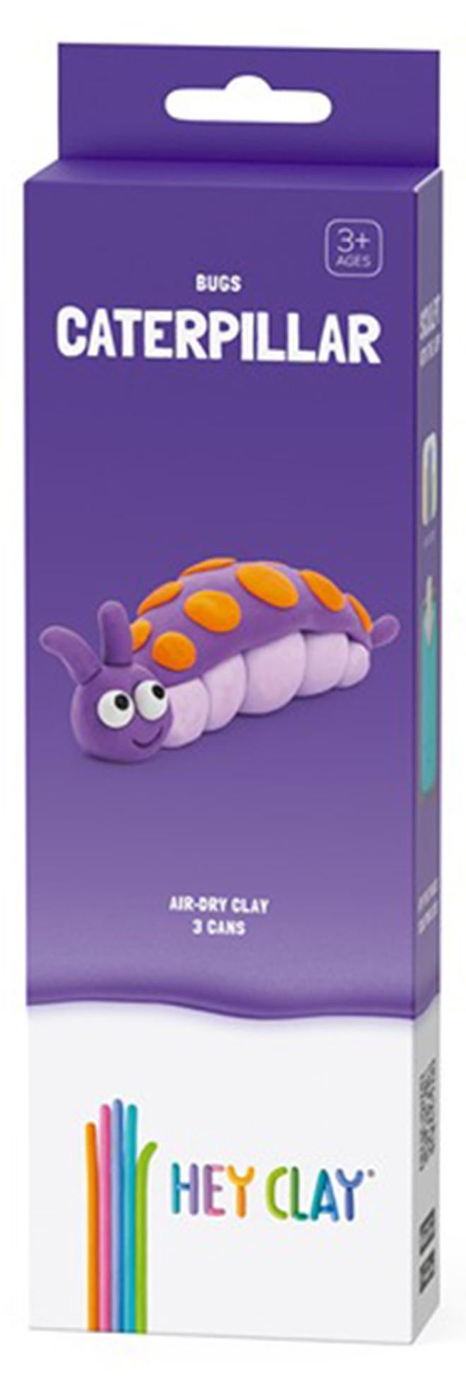 HEY CLAY DIY Caterpillar Plastic Creative Modelling Air-Dry Clay For Kids 3 Cans - Image 1