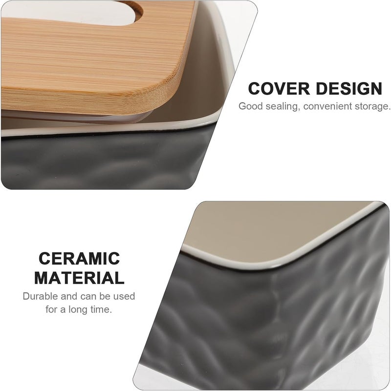 SMASOLO Wear-resistant Ceramic Butter Dish with Lid Black Reusable Household Butter Keeper for Countertop Fresh Keeping with Hammered Texture - Image 3