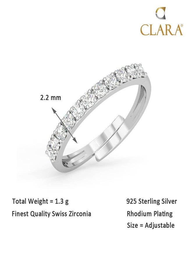 CLARA Pure 925 Sterling Silver Minimal Classic Finger Ring with Adjustable Band | Gift for Women Girls Wife Girlfriend | Swiss Zircon Rhodium Plated - Image 5
